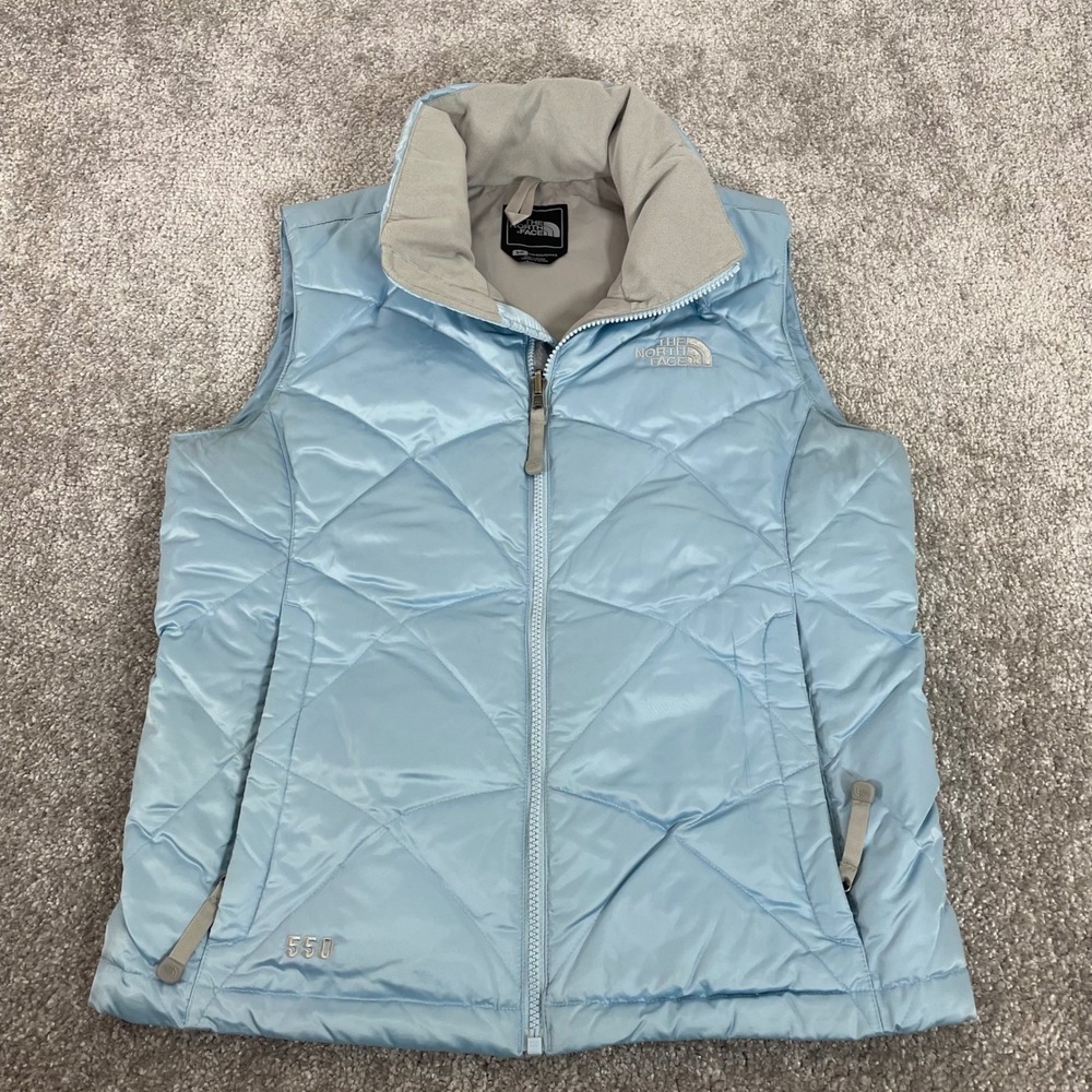 North Face  550 Down Puffer Vest Womens Small Quilted Full Zip Light Blue